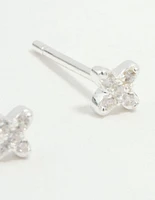 Mini Sterling Silver Cubic Zirconia Clover Stud Earrings