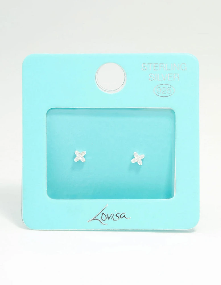 Mini Sterling Silver Cubic Zirconia Clover Stud Earrings