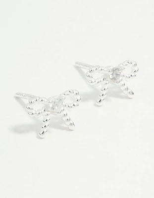 Sterling Silver Textured Bow Stud Earrings