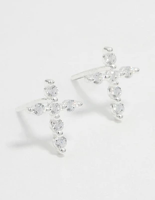 Sterling Silver Marquise Cubic Zirconia Cross Stud Earrings