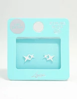 Sterling Silver Cubic Zirconia Double Star Stud Earrings