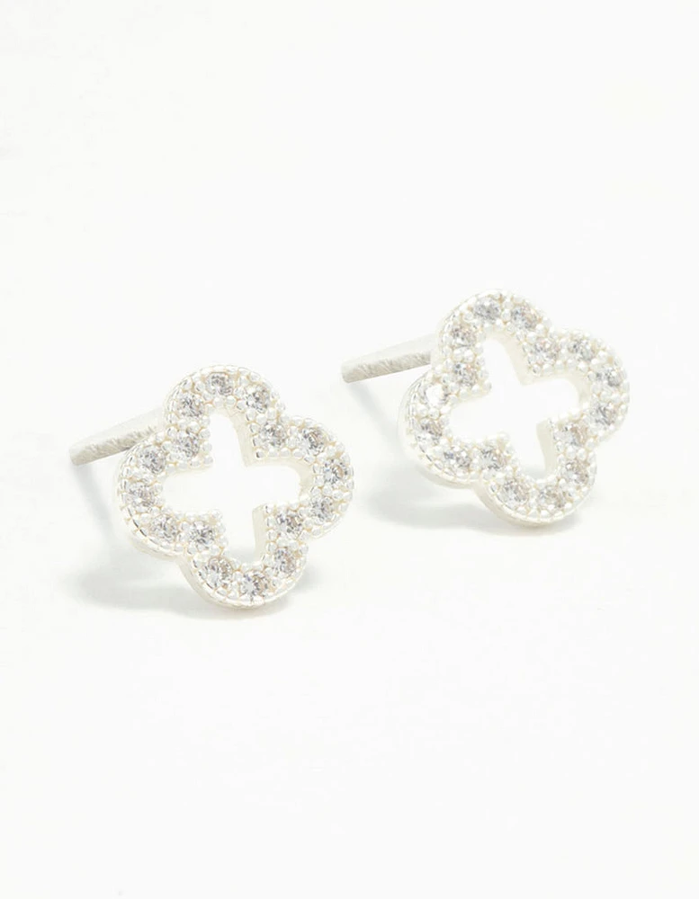 Sterling Silver Cubic Zirconia Flower Stud Earrings