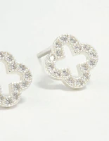 Sterling Silver Cubic Zirconia Flower Stud Earrings