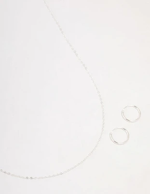 Sterling Silver Chain Necklace & Hoop Earrings Set