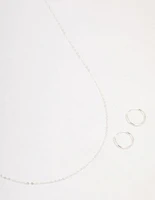 Sterling Silver Chain Necklace & Hoop Earrings Set