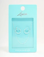 Sterling Silver Chain Necklace & Hoop Earrings Set