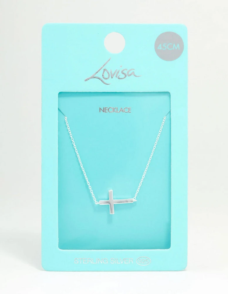 Sterling Silver Large Horizontal Cubic Zirconia Cross Necklace