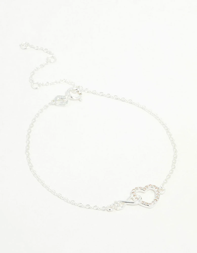 Sterling Silver Infinity & Cubic Zirconia Heart Link Bracelet