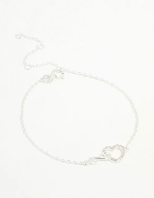 Sterling Silver Infinity & Cubic Zirconia Heart Link Bracelet