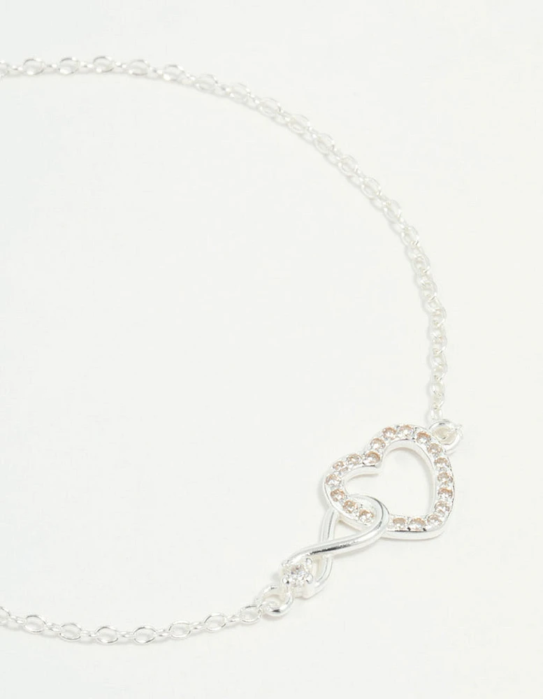 Sterling Silver Infinity & Cubic Zirconia Heart Link Bracelet