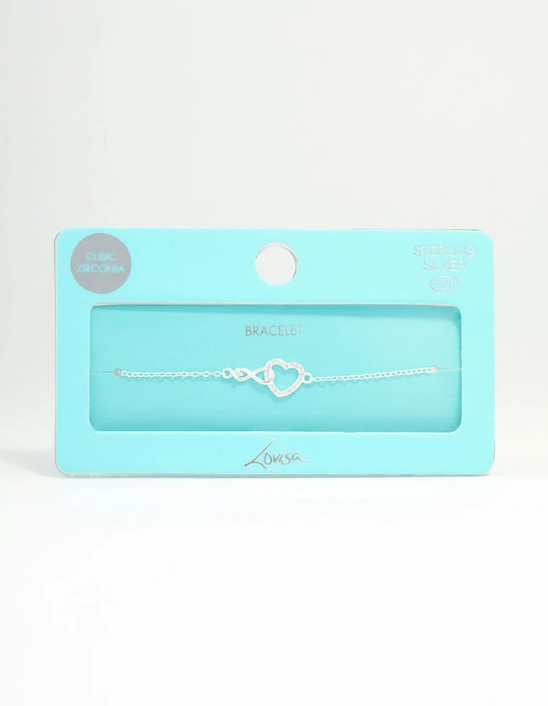 Sterling Silver Infinity & Cubic Zirconia Heart Link Bracelet