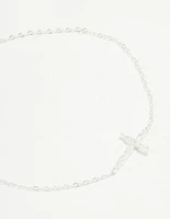 Sterling Silver Cubic Zirconia Horizontal Cross Bracelet