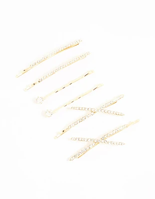 Gold Pave & Single Diamante Slides 6-Pack