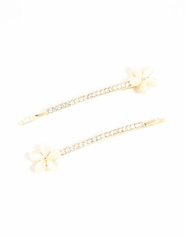 Gold Pave Diamante Flower Slides 2-Pack