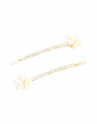 Gold Pave Diamante Flower Slides 2-Pack