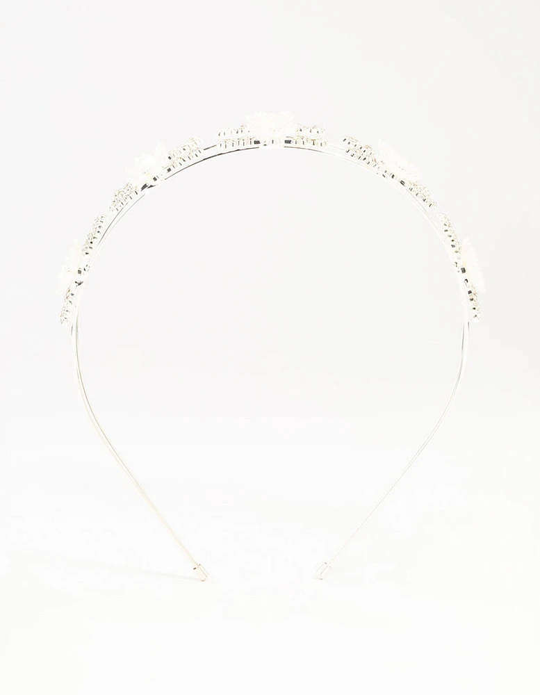 Silver Mini Crystal Flower Double Headband