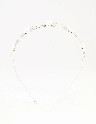 Silver Mini Crystal Flower Double Headband