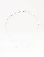 Silver Mini Crystal Flower Double Headband