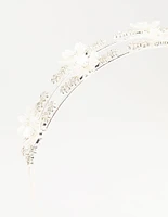 Silver Mini Crystal Flower Double Headband