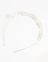 Silver Mini Crystal Flower Double Headband