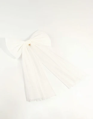 White Tulle Fabric Bow Clip