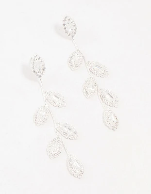 Silver Cubic Zirconia Leaf Drop Earrings