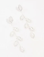 Silver Cubic Zirconia Leaf Drop Earrings