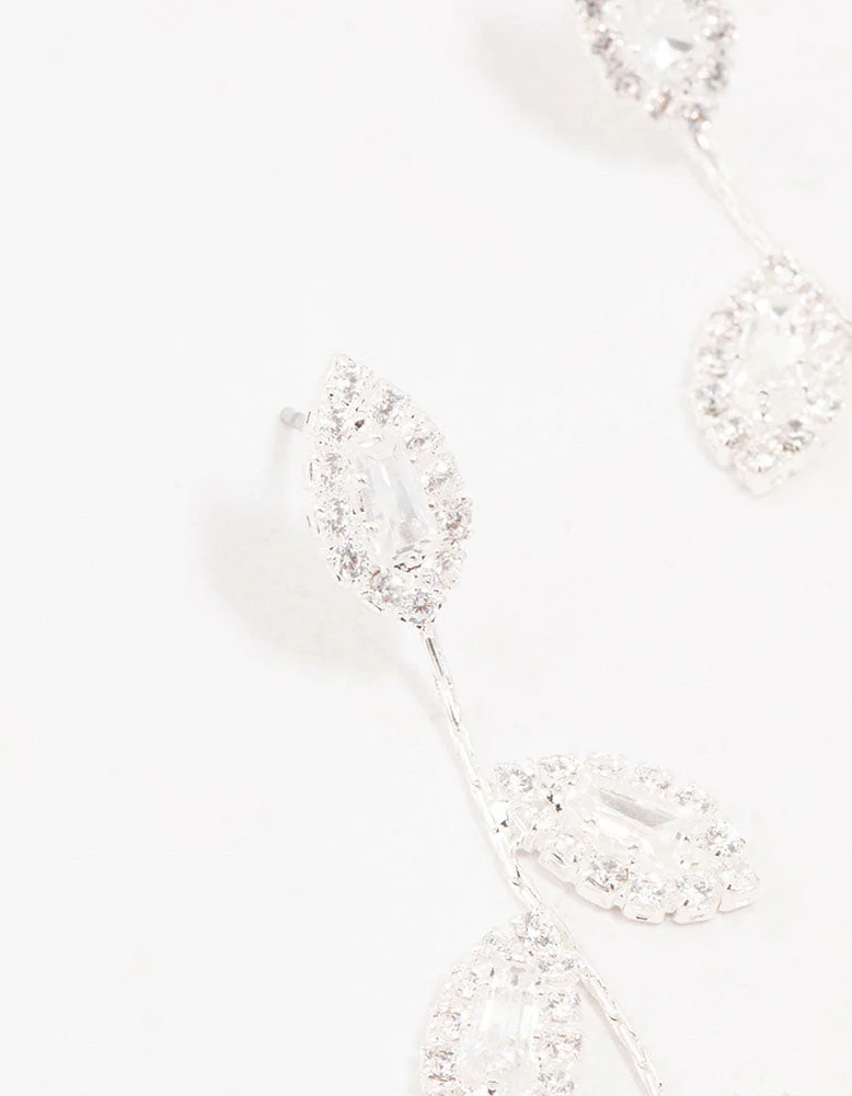 Silver Cubic Zirconia Leaf Drop Earrings