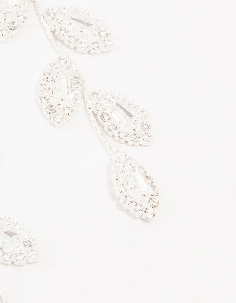 Silver Cubic Zirconia Leaf Drop Earrings