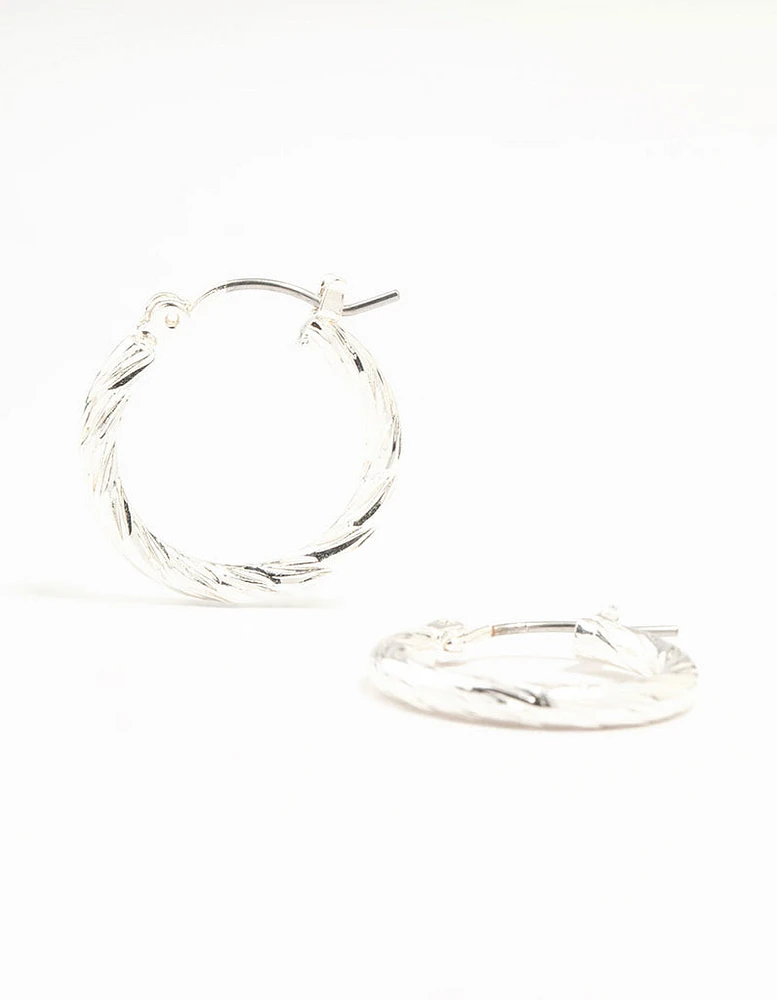 Silver Twisted Small Hoop Earrings