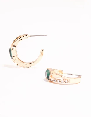 Gold Statement Stone Diamante Hoop Earrings