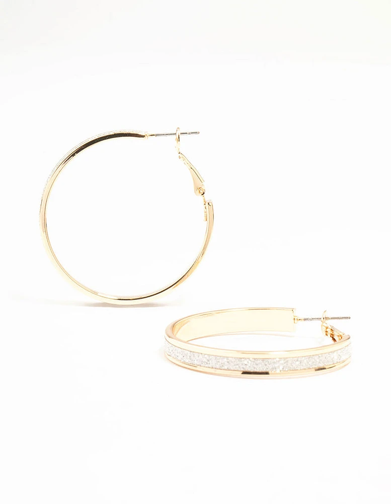 Silver Medium Glitter Hoop Earrings