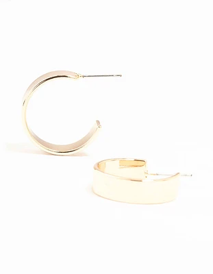 Small Gold Wide Flat Hoop Earrings