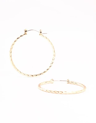 Gold Fine Diamond Cut Hoop Earrings