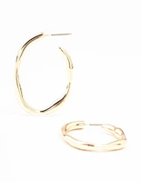 Medium Gold Warped Fine Hoop Earrings