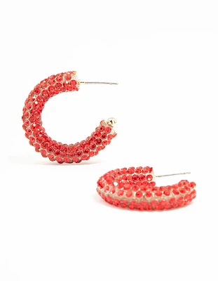 Red Diamante Jelly Hoop Earrings