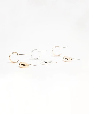 Clean Mixed Metals Hoop Earrings 3-Pack