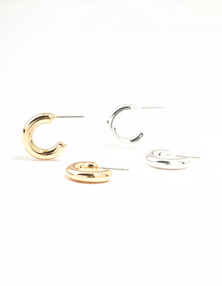 Mixed Metals Clean Chubby Hoop Earrings 2-Pack