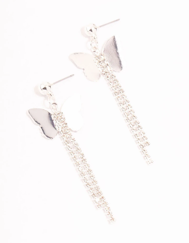 Silver Cupchain Butterfly Drop Earrings