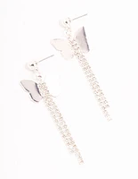 Silver Cupchain Butterfly Drop Earrings