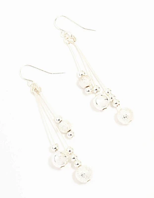 Silver Stick Bead Drop Earrings