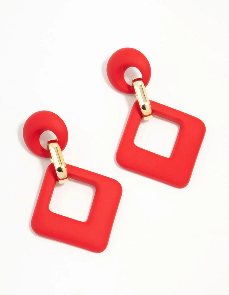 Red Acrylic Diamond Link Drop Earrings