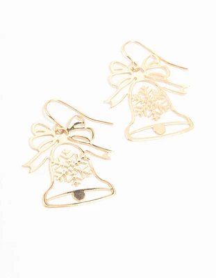 Gold Cut Out Bell Drop Earrings