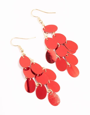 Red Cascading Sequin Gold Drop Earrings