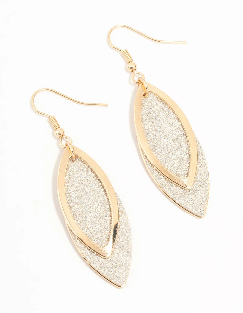 Glittery Leaf Gold Drop Earrings