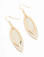 Glittery Leaf Gold Drop Earrings