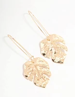 Gold Monstera Leaf Drop Earrings