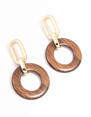 Wood Grain Link Acrylic Drop Earrings