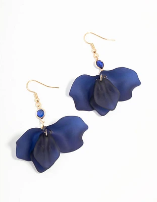 Blue Acrylic Petal & Stone Drop Earrings