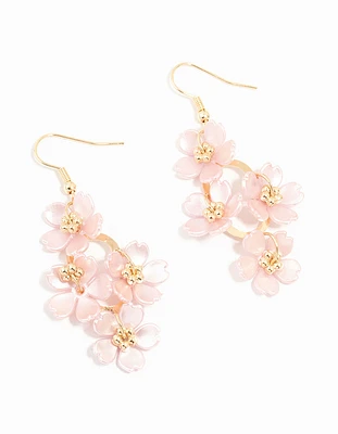 Pearlised Flower Vine Gold Drop Earrings